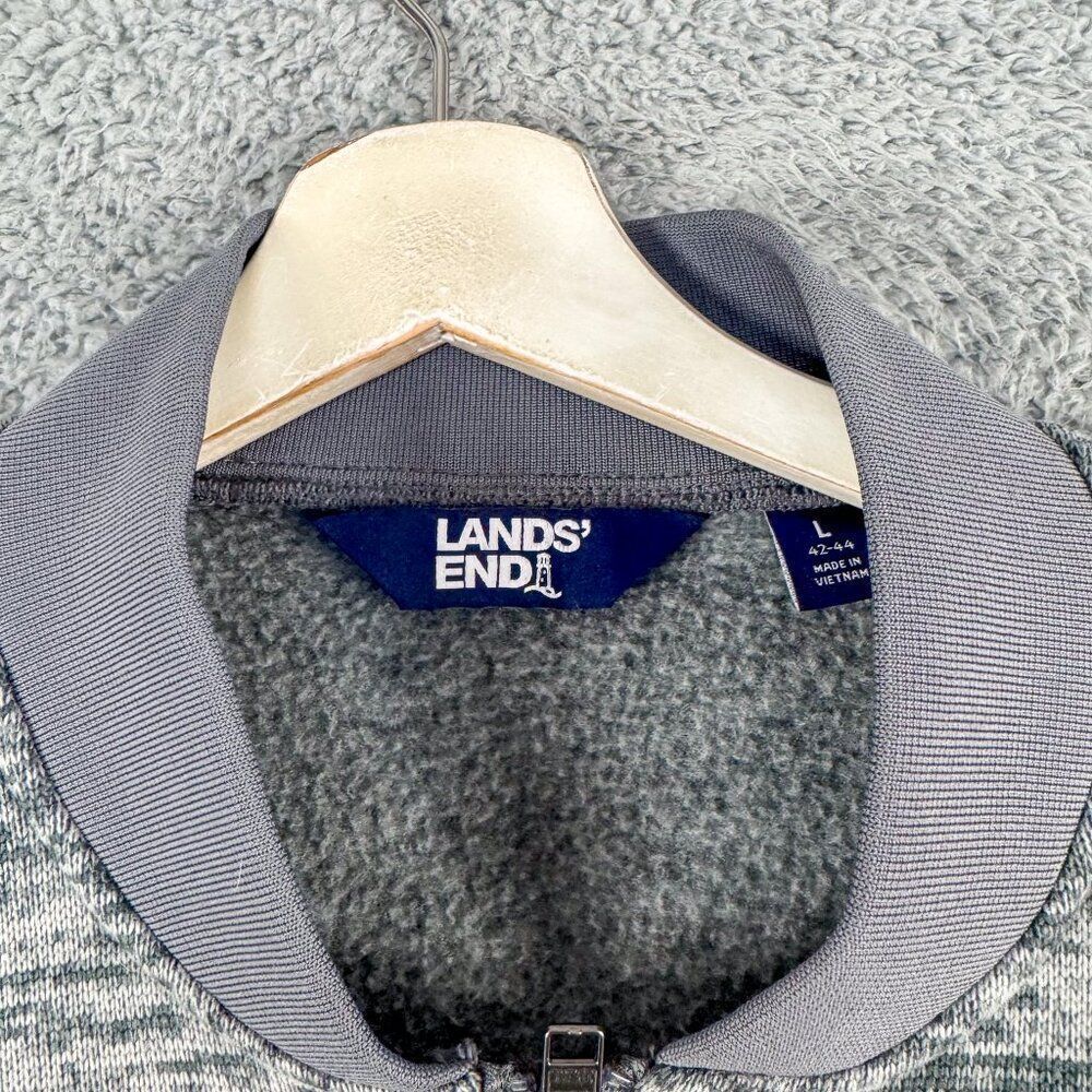 Lands End Fleece Jacket Mens Large Gray Preppy Outdoor Athletic Camping Hiking - Picture 2 of 12
